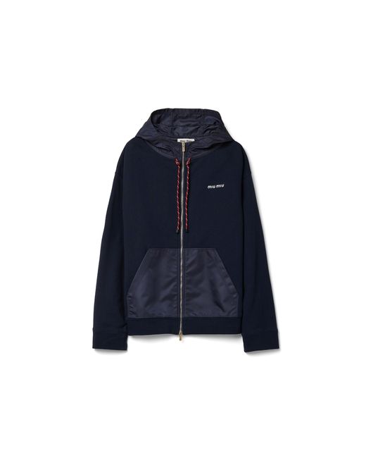 Miu Miu Blue Cotton Fleece Zipper Hoodie