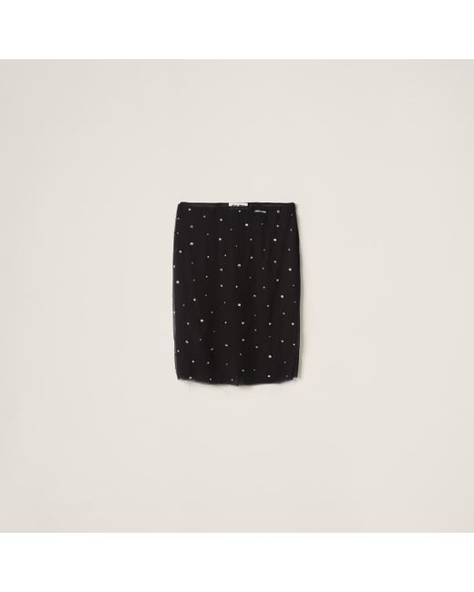 Miu Miu Black Embroidered Chiffon Skirt