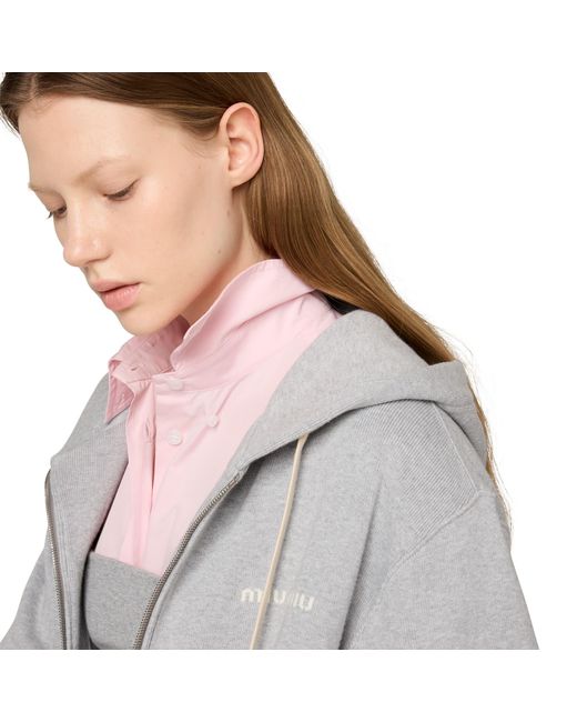Miu Miu Gray Cotton Fleece Zipper Hoodie