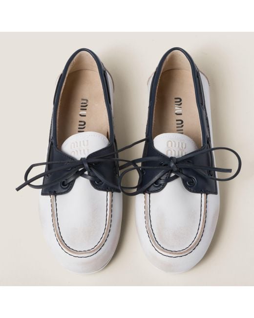 Miu Miu White Unlined Bleached Two-Tone Leather Loafers