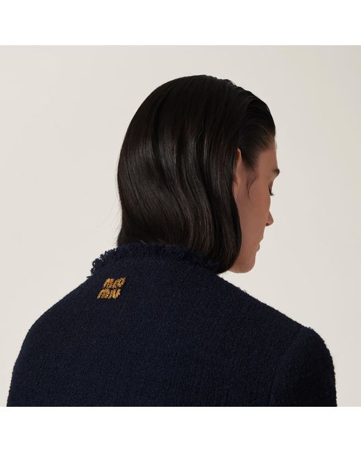 Miu Miu Blue Single-breasted Tweed Jacket