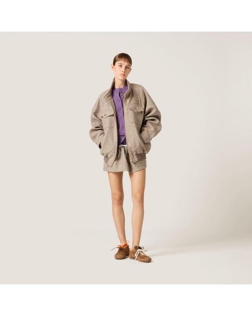 ブルゾン MIU MIU CHEVRON WOOL PADDED BOMBER JACKET Miu Miu Chevron Oversized Zip Up Bomber Jacket