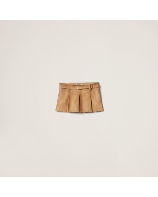 Miu Miu Natural Pleated Suede Skirt