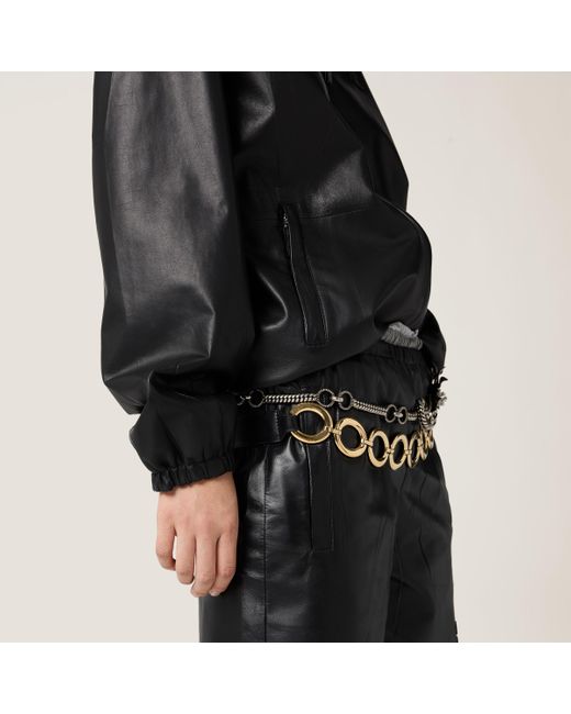 Miu Miu Black Nappa Leather Hoodie Jacket