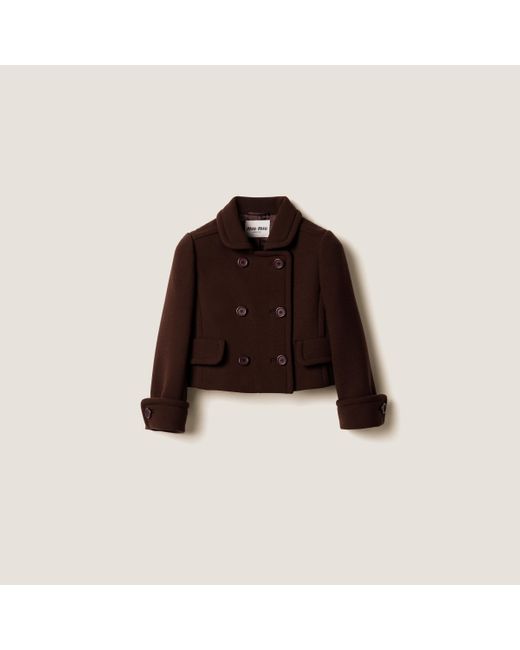 Miu Miu Brown Cropped Natté Double-Breasted Jacket