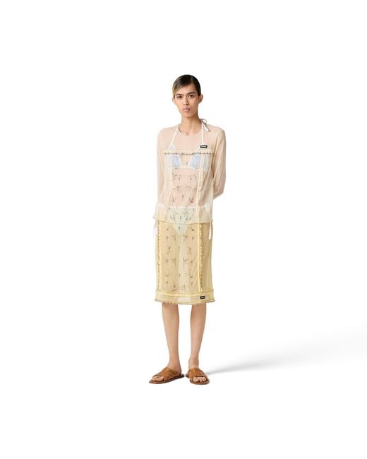 Miu Miu Natural Embroidered Tulle Skirt