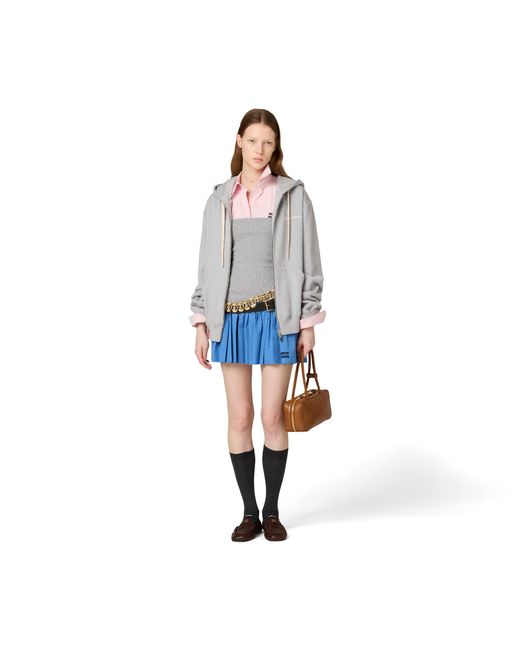 Miu Miu Gray Cotton Fleece Zipper Hoodie