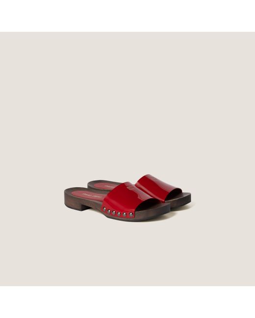 Miu Miu Red Patent Leather Clogs