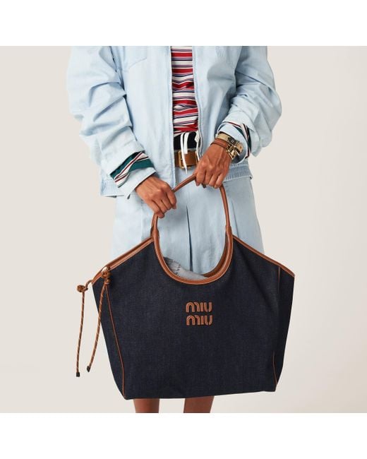 MIUMIU IVY レザーロゴ デニムトートバッグ MIUMIU IVY レザーロゴ デニムトートバッグ Miu Miu Ivy Denim