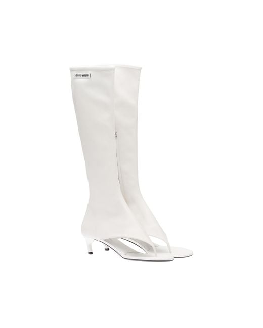 Miu Miu White Stretch Nappa Leather Thong Boots