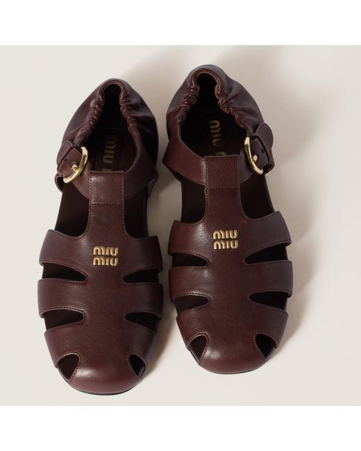 Miu Miu Brown Ruches Nappa Leather Fisherman's Sandals