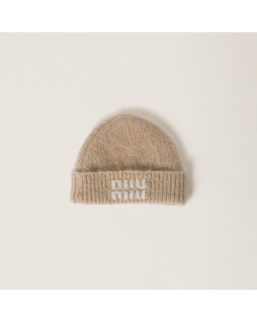 miu miu ベージュ ビーニー L Miu Miu Mohair Beanie in Natural | Lyst