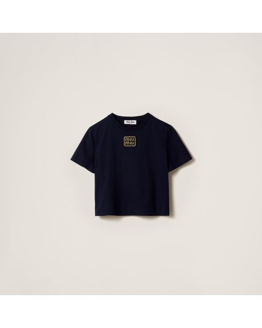Miu Miu Blue Cotton Jersey T-Shirt