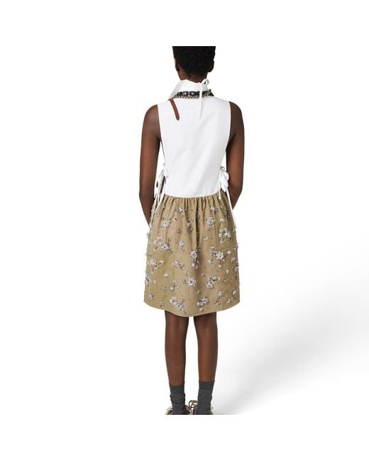 Miu Miu Natural Embroidered Poplin And Chino Mini-Dress
