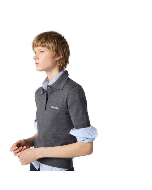 Miu Miu Gray Wool Knit Polo Shirt