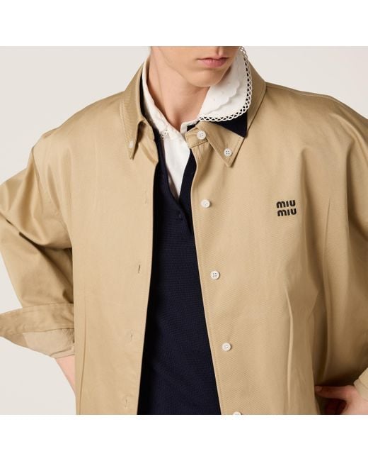【日本入手困難】Oversized chino blouson jacket ブルゾン Miu Miu Chino Cloth Blouson Jacket in Natural | Lyst