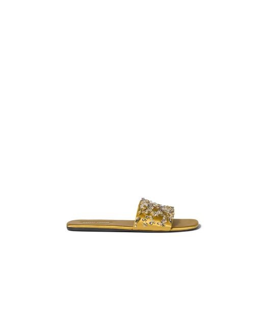 Miu Miu Yellow Slider Sandals With Crystals