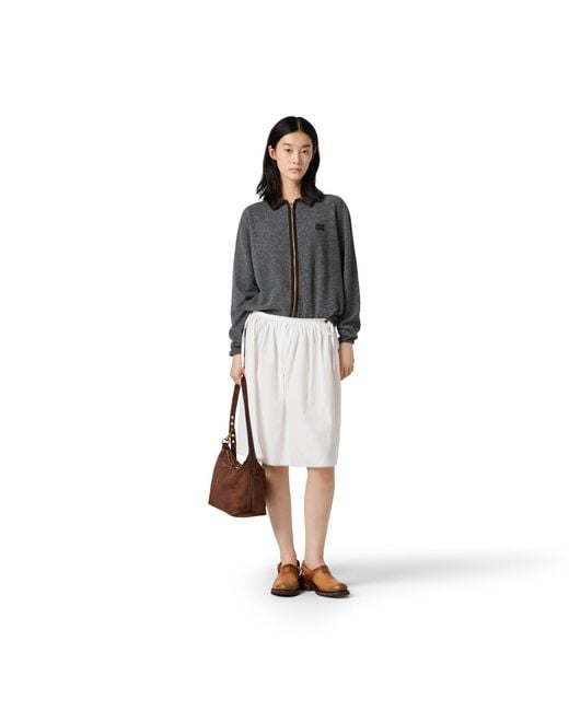 Miu Miu Gray Wool And Cashmere Cardigan With Suede Details
