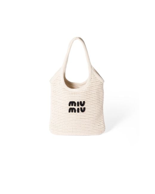 Miu Miu White Ivy Raffia-Effect Woven Tote Bag