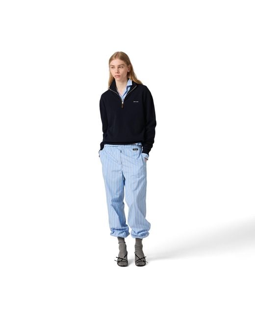 Miu Miu Blue Cashmere And Leather Zipper Sweater