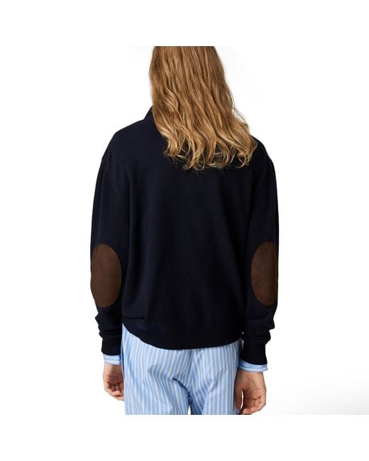 Miu Miu Blue Cashmere And Leather Zipper Sweater