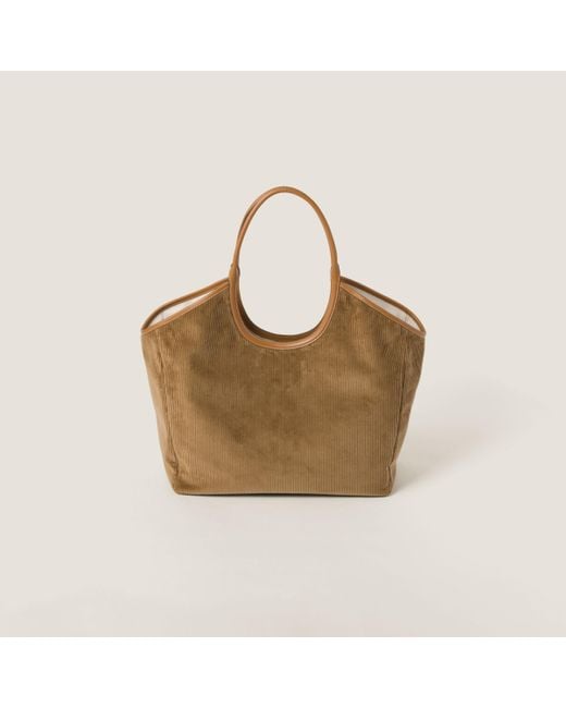 Miu Miu Ivy Corduroy Shopping Bag in Green | Lyst