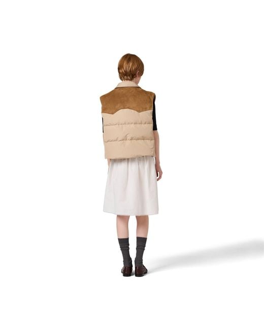 Miu Miu Natural Technical Pongé And Leather Down Vest