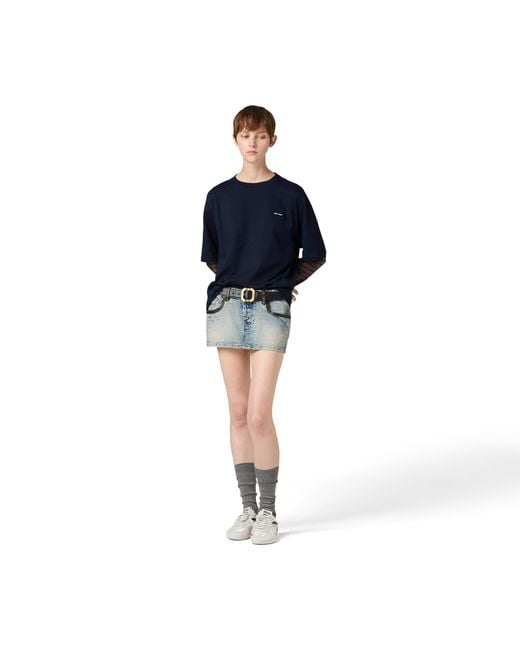 Miu Miu Blue Long-Sleeved Jersey T-Shirt