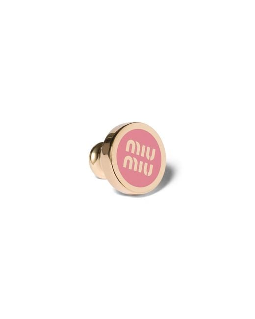 Miu Miu Pink Enameled Metal Logo Brooch