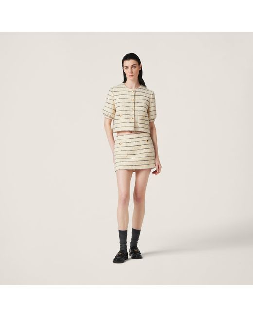 Miu Miu Natural Striped Bouclé Miniskirt