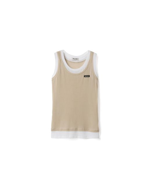 Miu Miu Natural Ribbed Jersey Tank Top
