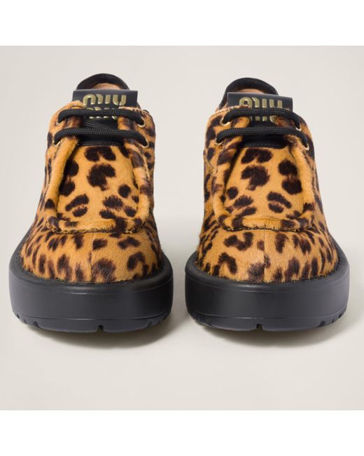 Miu Miu Multicolor Leopard-print Calf Hair Leather Lace-up Shoes