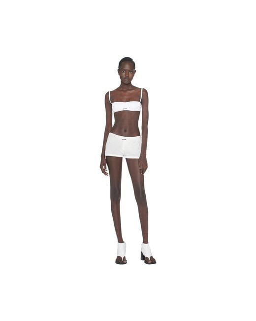 Miu Miu White Ribbed Knit Demi Bra
