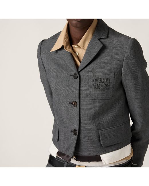 Miu Miu Gray Single-Breasted Prince Of Wales Check Blazer
