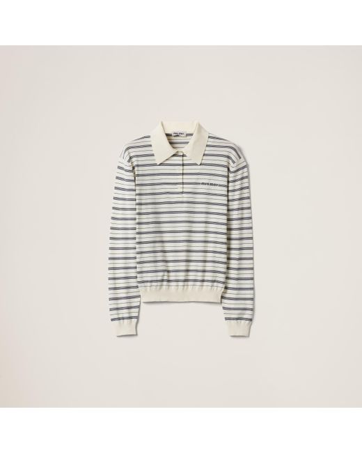 Miu Miu White Cotton Jersey Polo Shirt