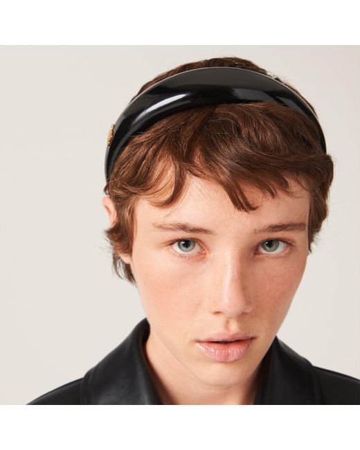 Miu Miu Black Embellished Patent Leather Headband