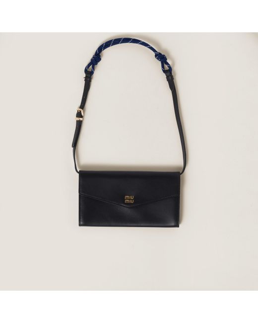 Miu Miu Black Leather Wallet With Leather And Cord Shoulder Strap