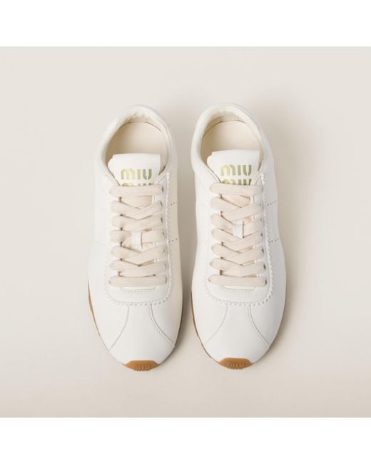 Miu Miu Plume Nappa Leather Sneakers in White | Lyst