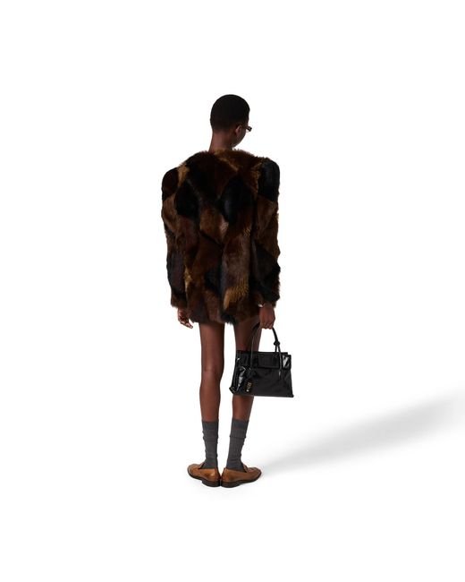 Miu Miu Black Shearling Patchwork Caban Jacket
