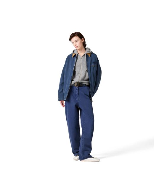 Miu Miu Blue Gabardine Trucker Jacket With Corduroy Collar