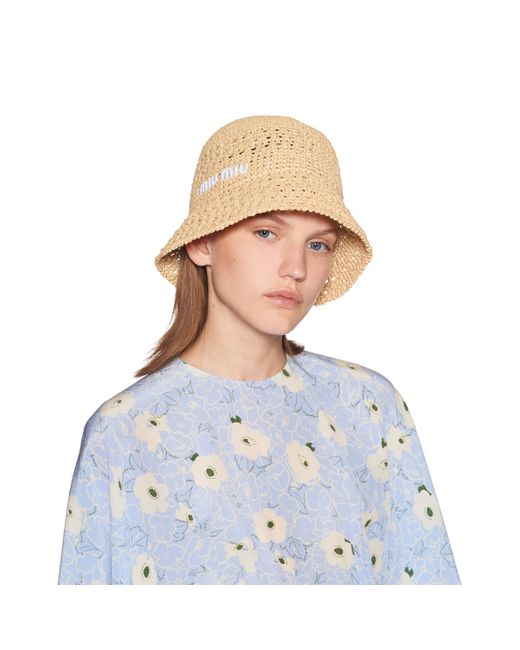 Miu Miu Natural Woven Fabric Hat