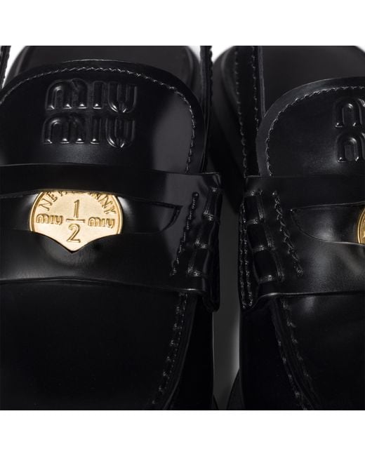 Miu Miu Black Brushed Leather Slingback Loafers
