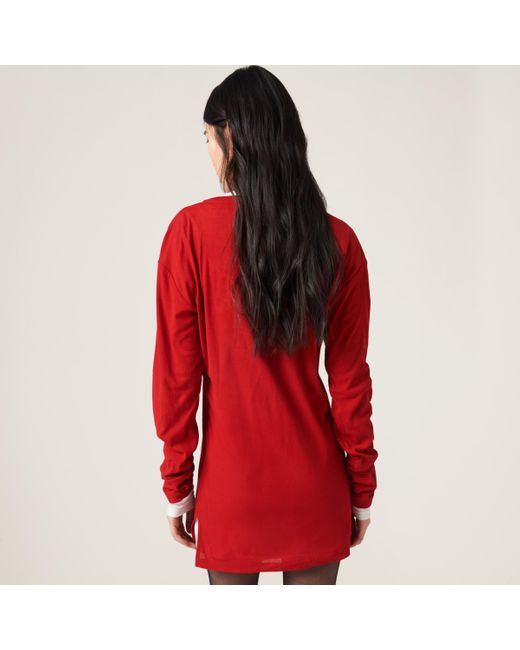 Miu Miu Red Ribbed Knit Jersey Dress