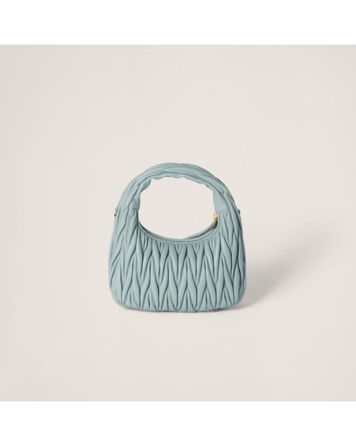 Miu Miu Blue Wander Matelassé Nappa Leather Hobo Bag