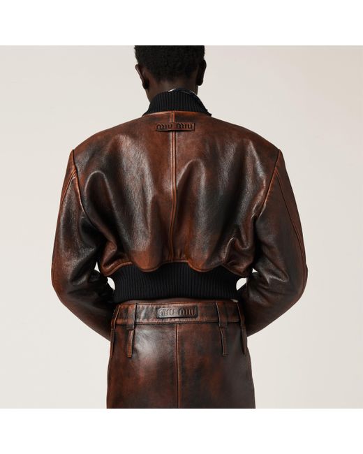 Miu Miu Brown Nappa Leather Skirt