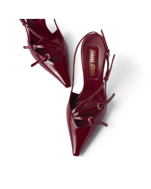 Miu Miu Red Patent Leather Slingbacks With Buckles