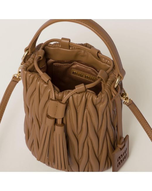 Miu Miu Brown Matelassé Nappa Leather Bucket Bag