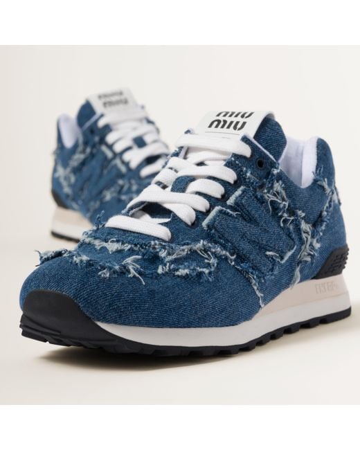 Miu Miu Blue X New Balance 574 Denim Sneakers