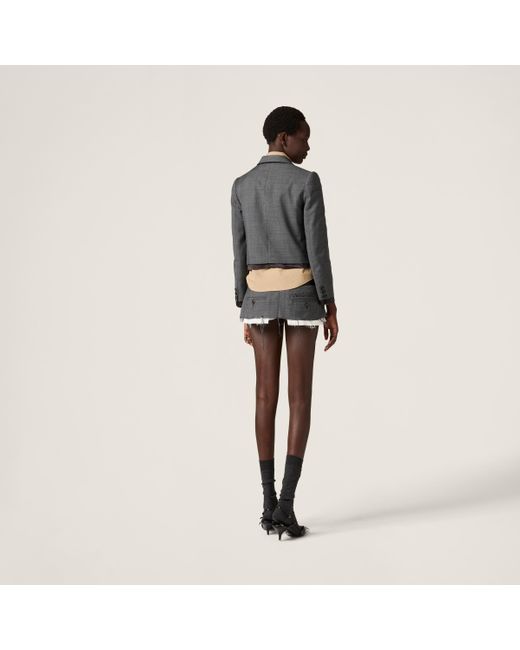 Miu Miu Gray Single-Breasted Prince Of Wales Check Blazer