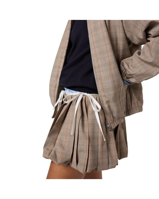 Miu Miu White Pleated Prince Of Wales Checked Miniskirt